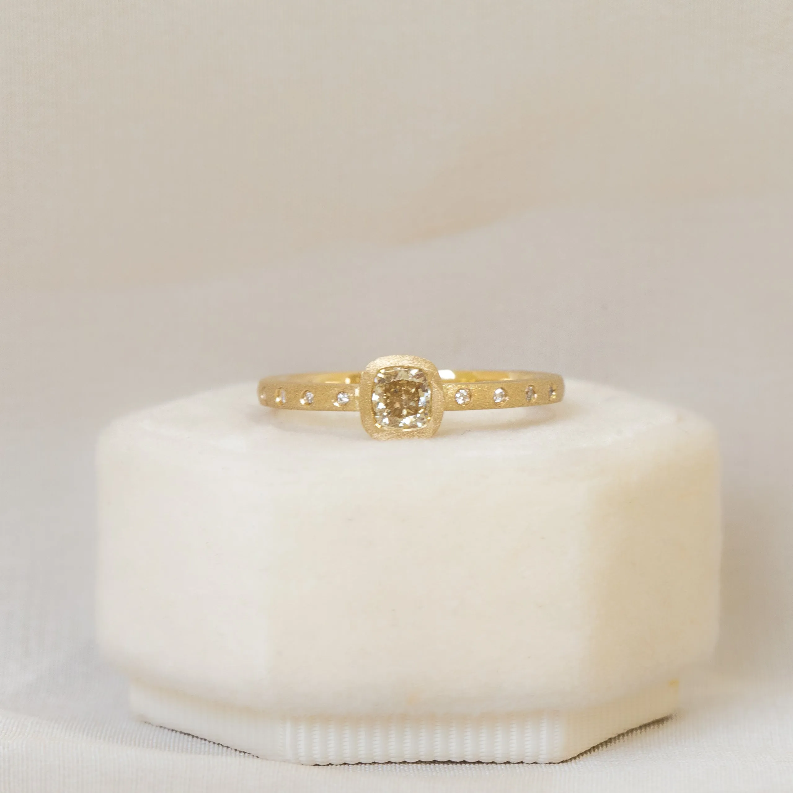 14ky .41ct Champagne Cushion Bezel Diamond Ring