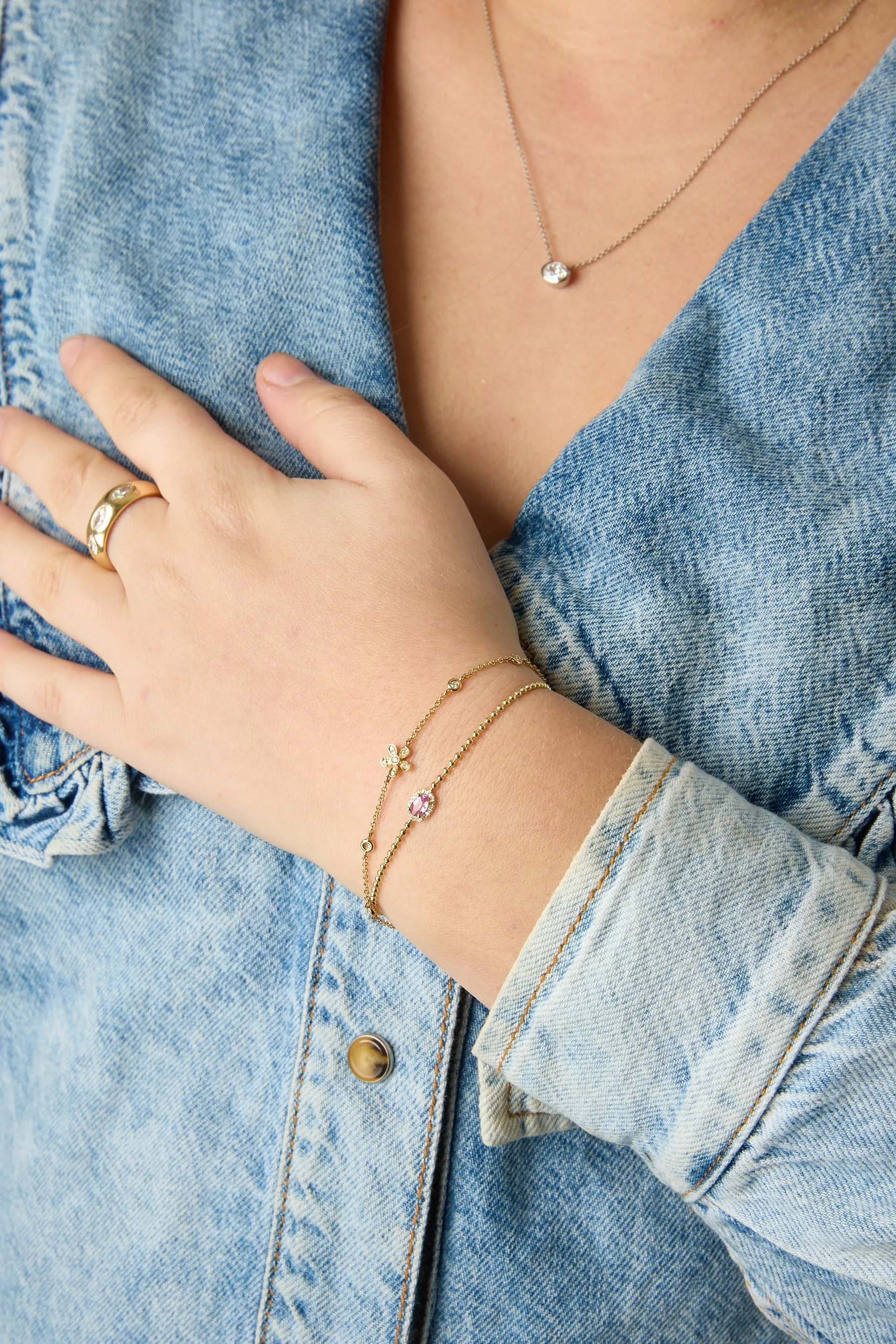 14KY Diamond Flower Bracelet