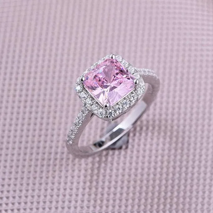 1.5 Carat Cushion Cut Pink Halo Engagement Ring