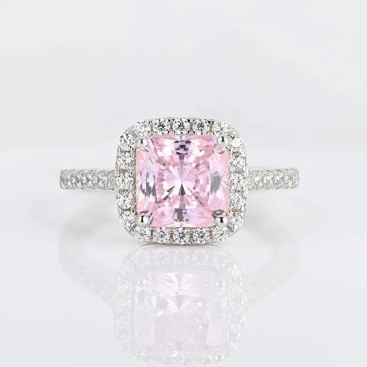 1.5 Carat Cushion Cut Pink Halo Engagement Ring