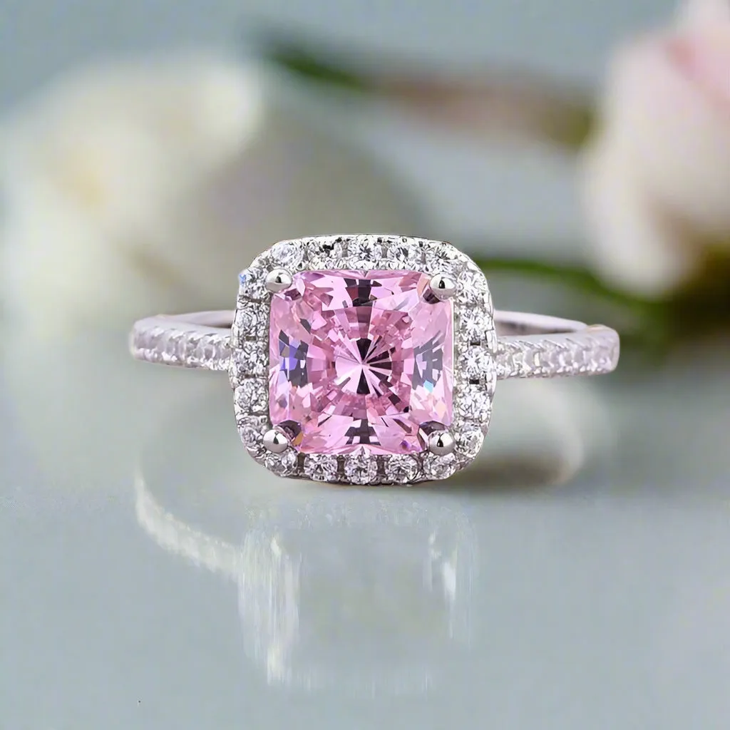 1.5 Carat Cushion Cut Pink Halo Engagement Ring
