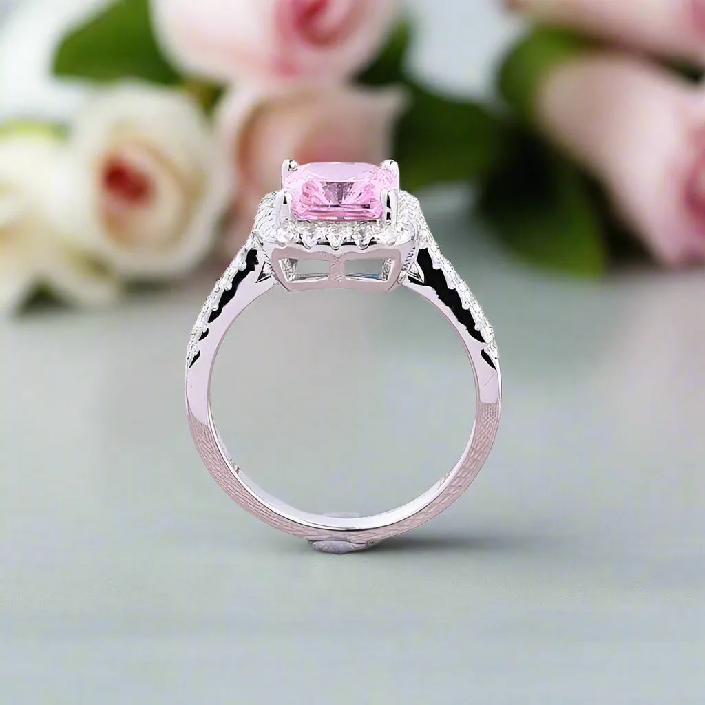 1.5 Carat Cushion Cut Pink Halo Engagement Ring