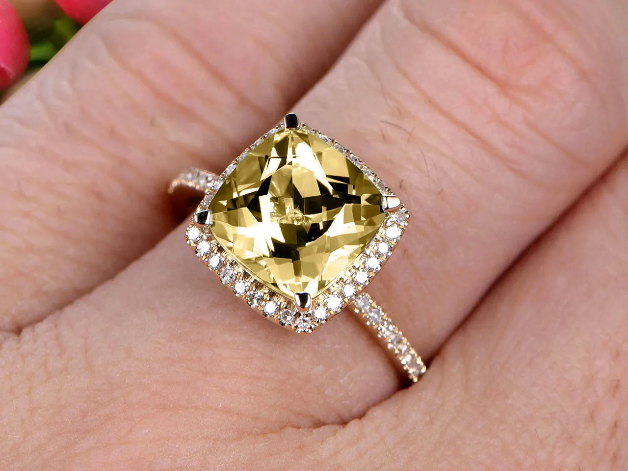1.50 Carat Cushion Cut Champagne Diamond Moissanite Engagement Ring On 10k Champagne Diamond Moissanite Yellow Gold Ring