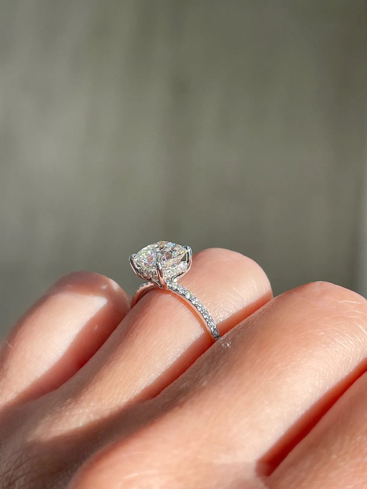 1.50 Carat Cushion Natural Diamond Engagement Ring with Hidden Halo
