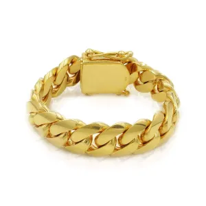 15mm Solid Cuban Link Bracelet in 14K Yellow Gold