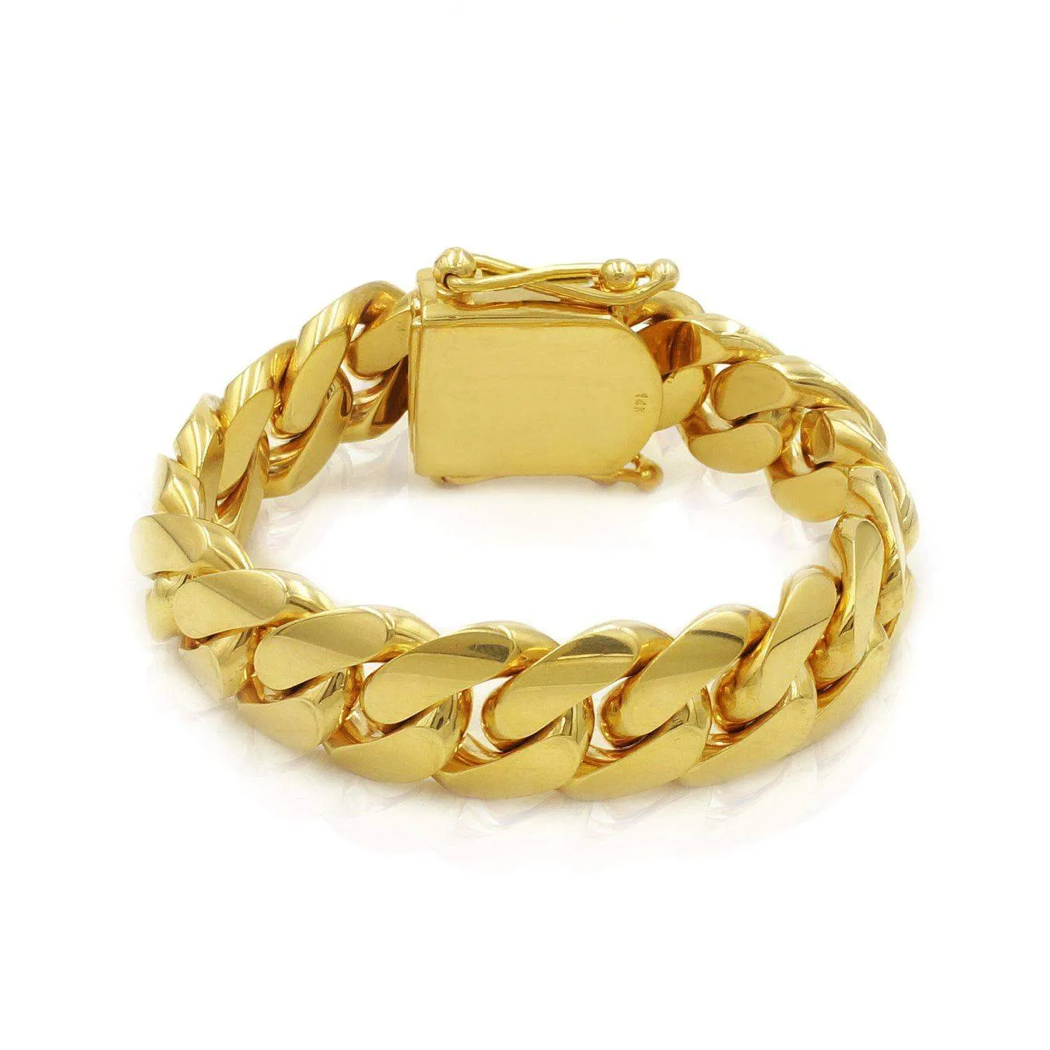 15mm Solid Cuban Link Bracelet in 14K Yellow Gold