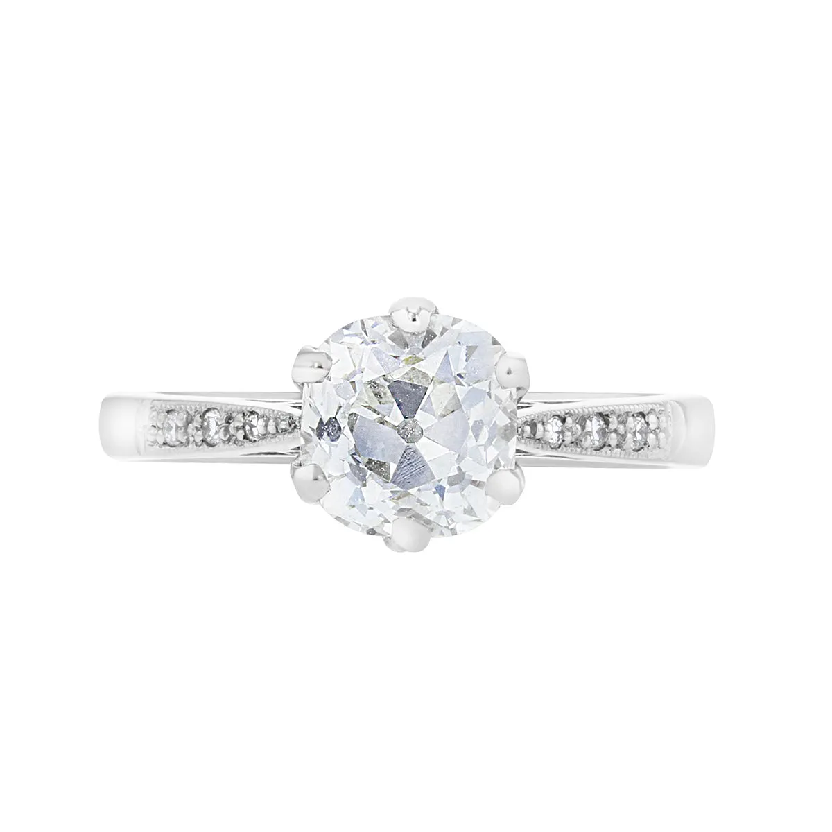 1.63ct Florrie Old Cushion Cut Diamond with Milgrain Shoulders | Pre-Loved | 18K White Gold