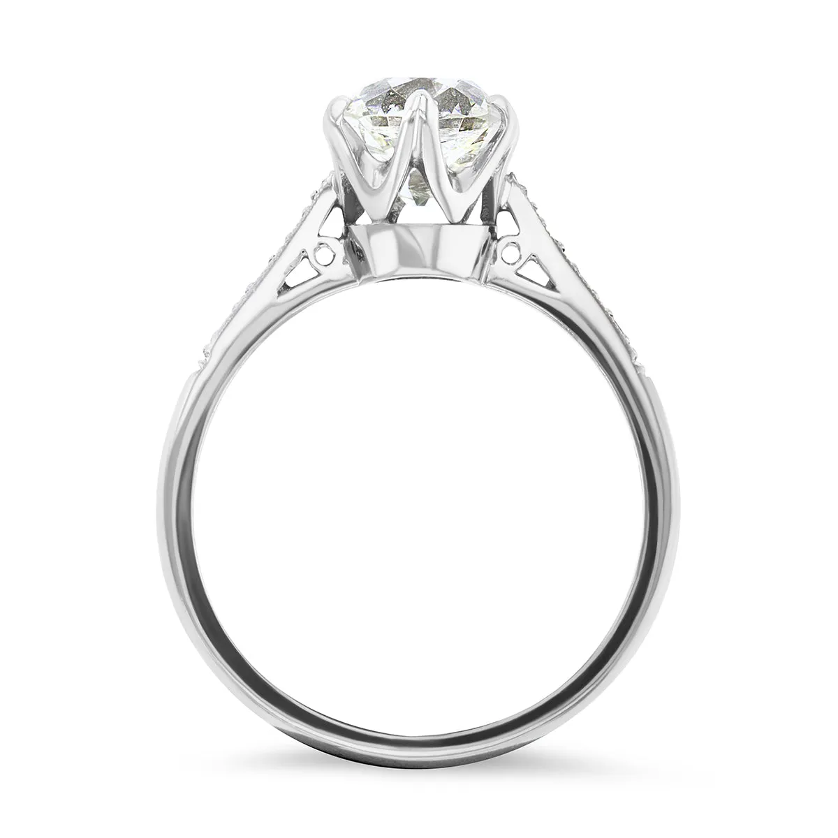 1.63ct Florrie Old Cushion Cut Diamond with Milgrain Shoulders | Pre-Loved | 18K White Gold