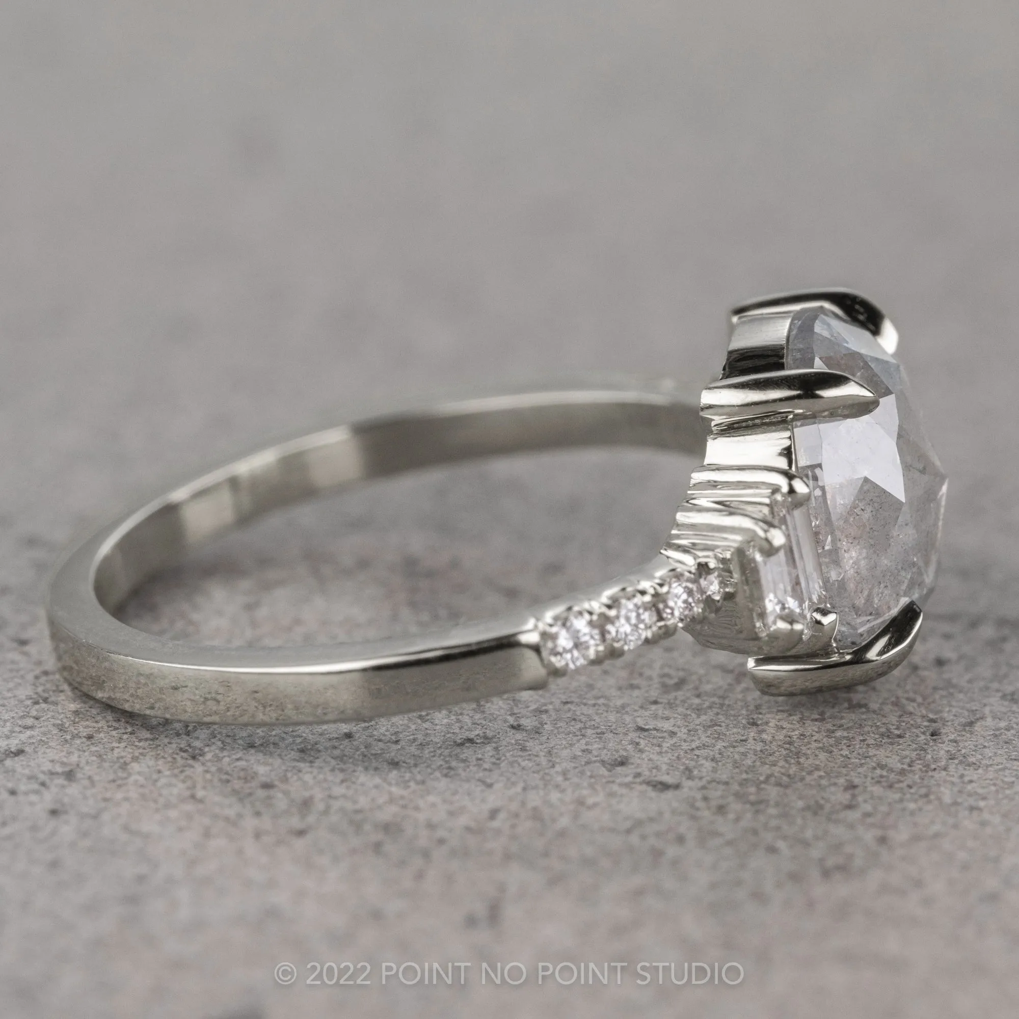 1.67 Carat Icy White Cushion Diamond Engagement Ring, Betsy Setting, 14K White Gold