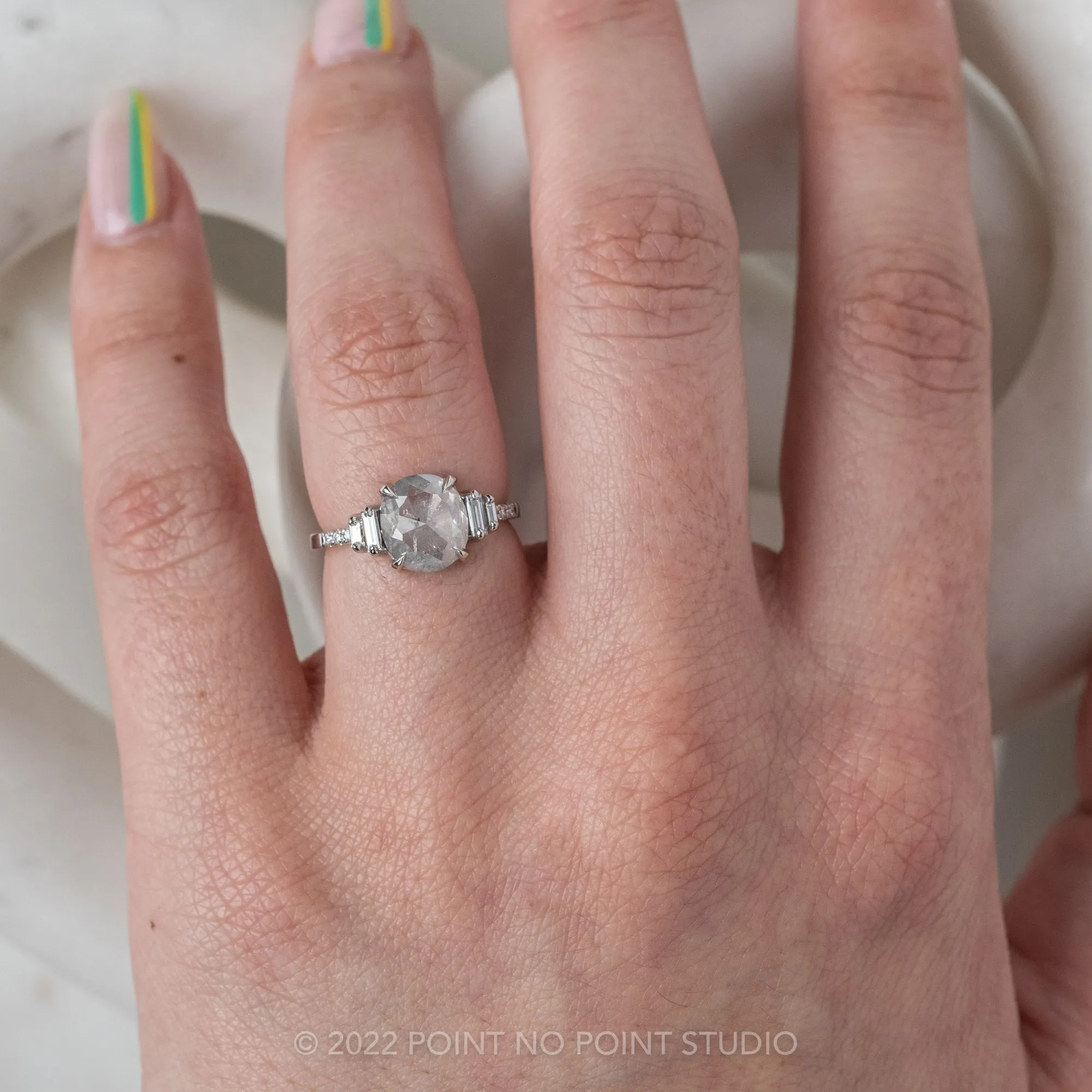 1.67 Carat Icy White Cushion Diamond Engagement Ring, Betsy Setting, 14K White Gold