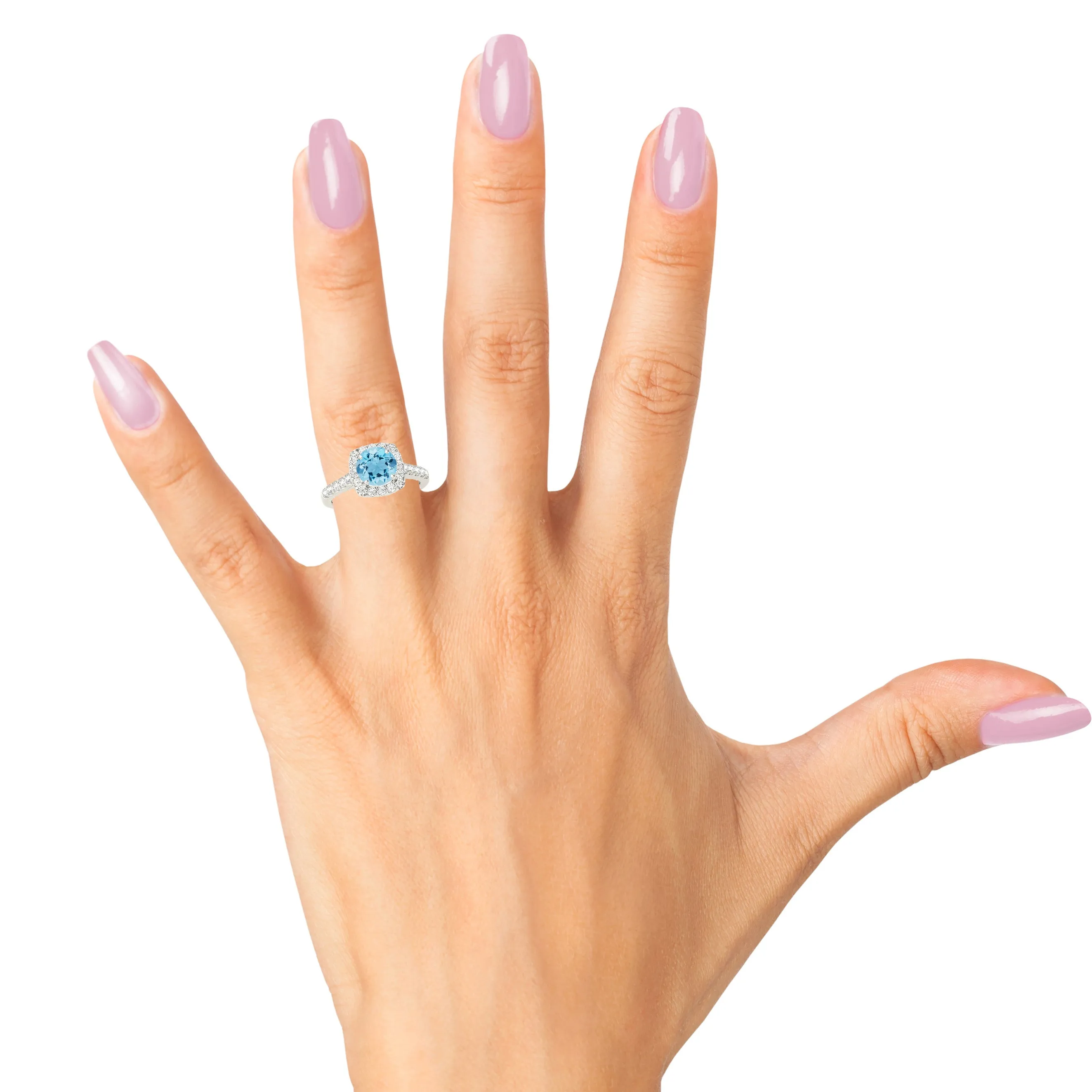 1.75 ct. Genuine Aquamarine Ring With Cushion Halo And Delicate Diamond Band