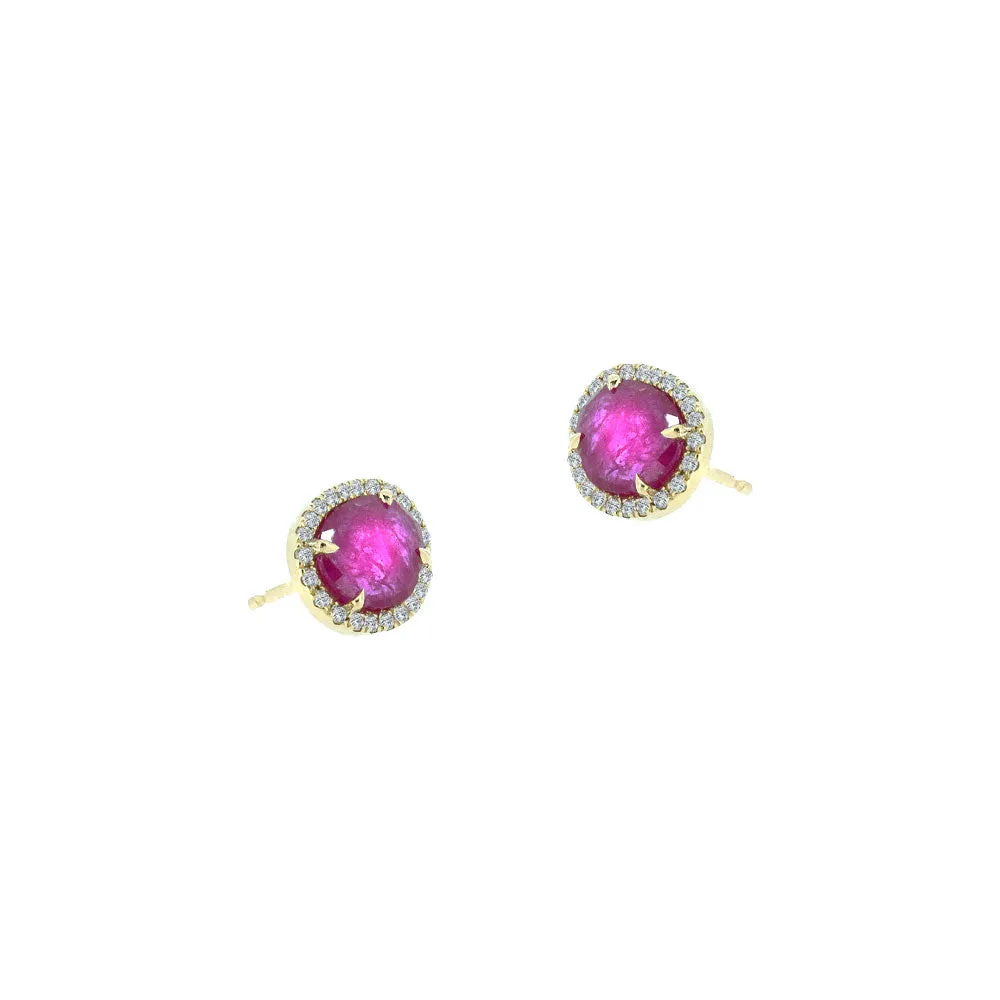 18 Karat Rose Gold Ruby Slice Studs