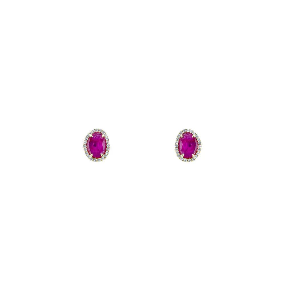 18 Karat Rose Gold Ruby Slice Studs