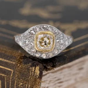 1.81ctw Vintage Yellow Old Mine Cut Diamond Cluster Ring, GIA FLBY SI2