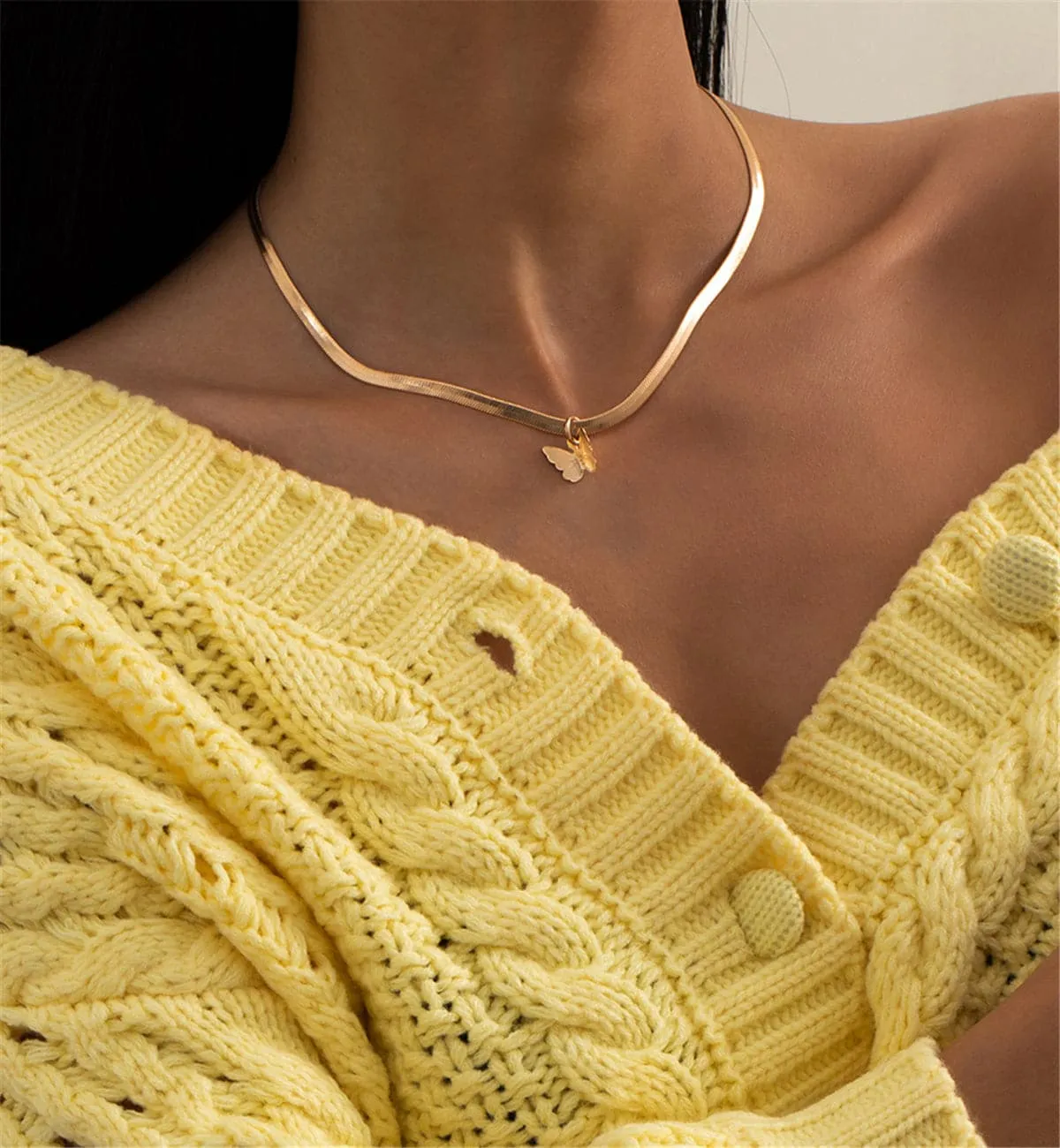 18K Gold-Plated Butterfly Snake Chain Choker Necklace