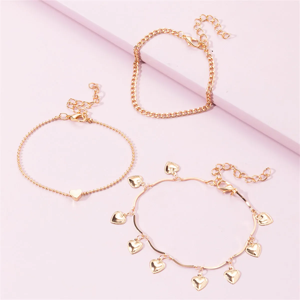 18K Gold-Plated Heart Charm Bracelet Set