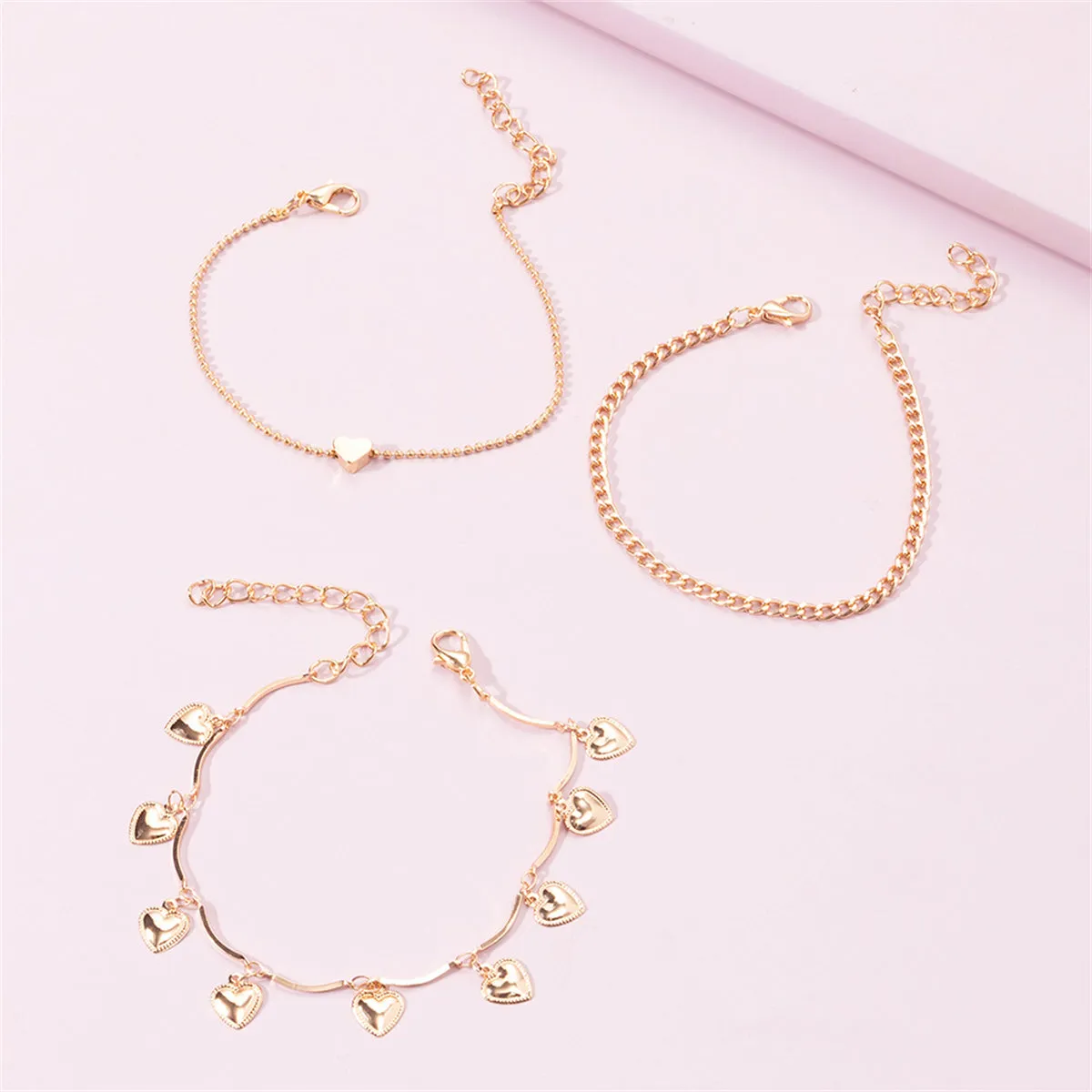 18K Gold-Plated Heart Charm Bracelet Set