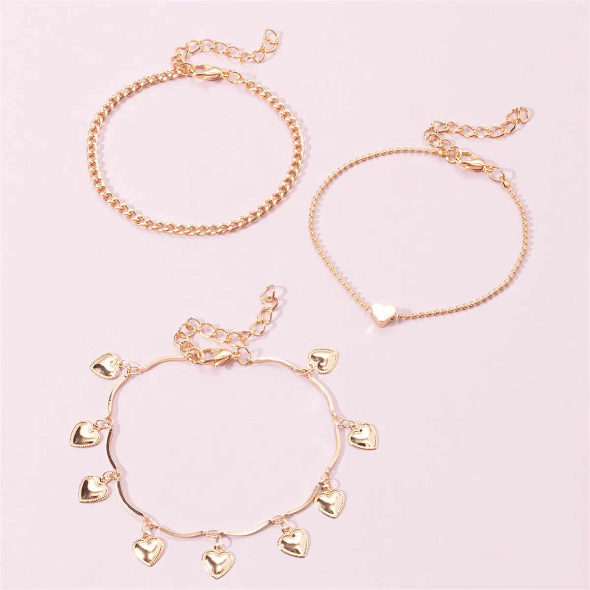 18K Gold-Plated Heart Charm Bracelet Set