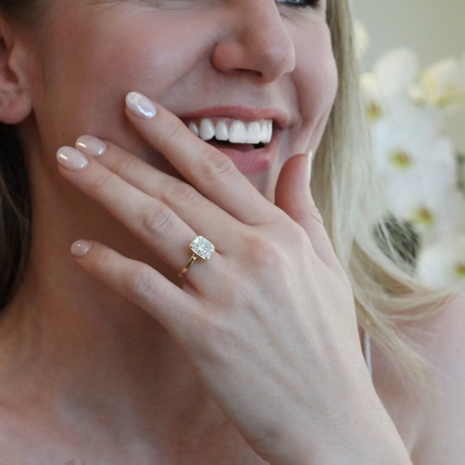 18K Gold "Haley" Ring with Elongated Cushion-Cut Lab Grown Diamond