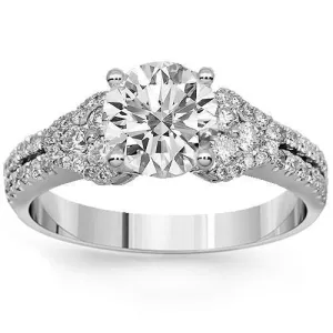 18K Solid White Gold Diamond Engagement Ring 1.50 Ctw