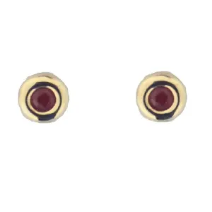 18K Solid Yellow Gold Ruby bezel stud covered screwback earrings