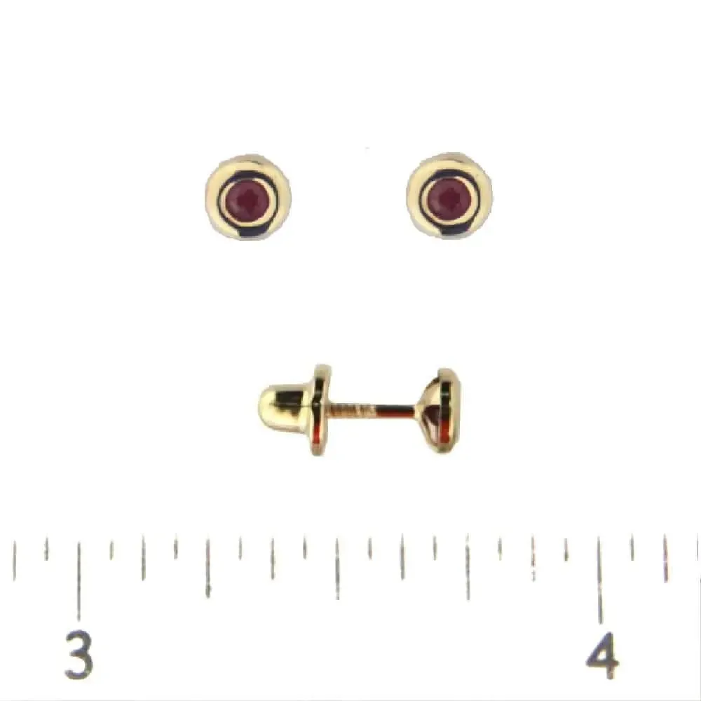 18K Solid Yellow Gold Ruby bezel stud covered screwback earrings