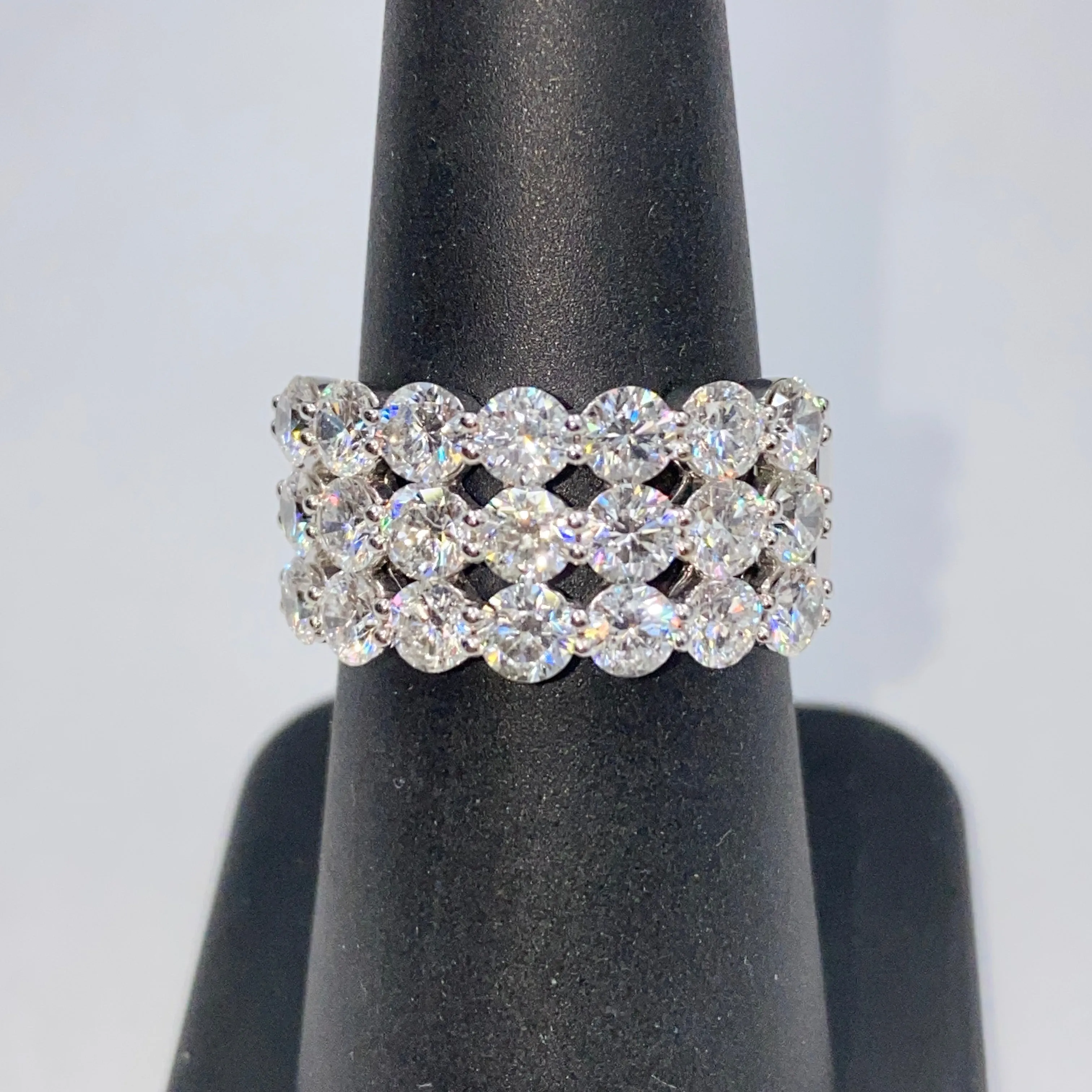 18K Three Row Stacked Diamond Ring