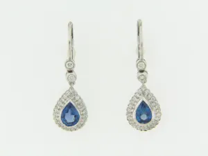 18K-WG SAPPHIRE AND DIAMOND DANGLE EARRINGS