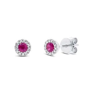 18K White Gold 0.78Ct Ruby, 0.13Ct Diamond Stud Earring