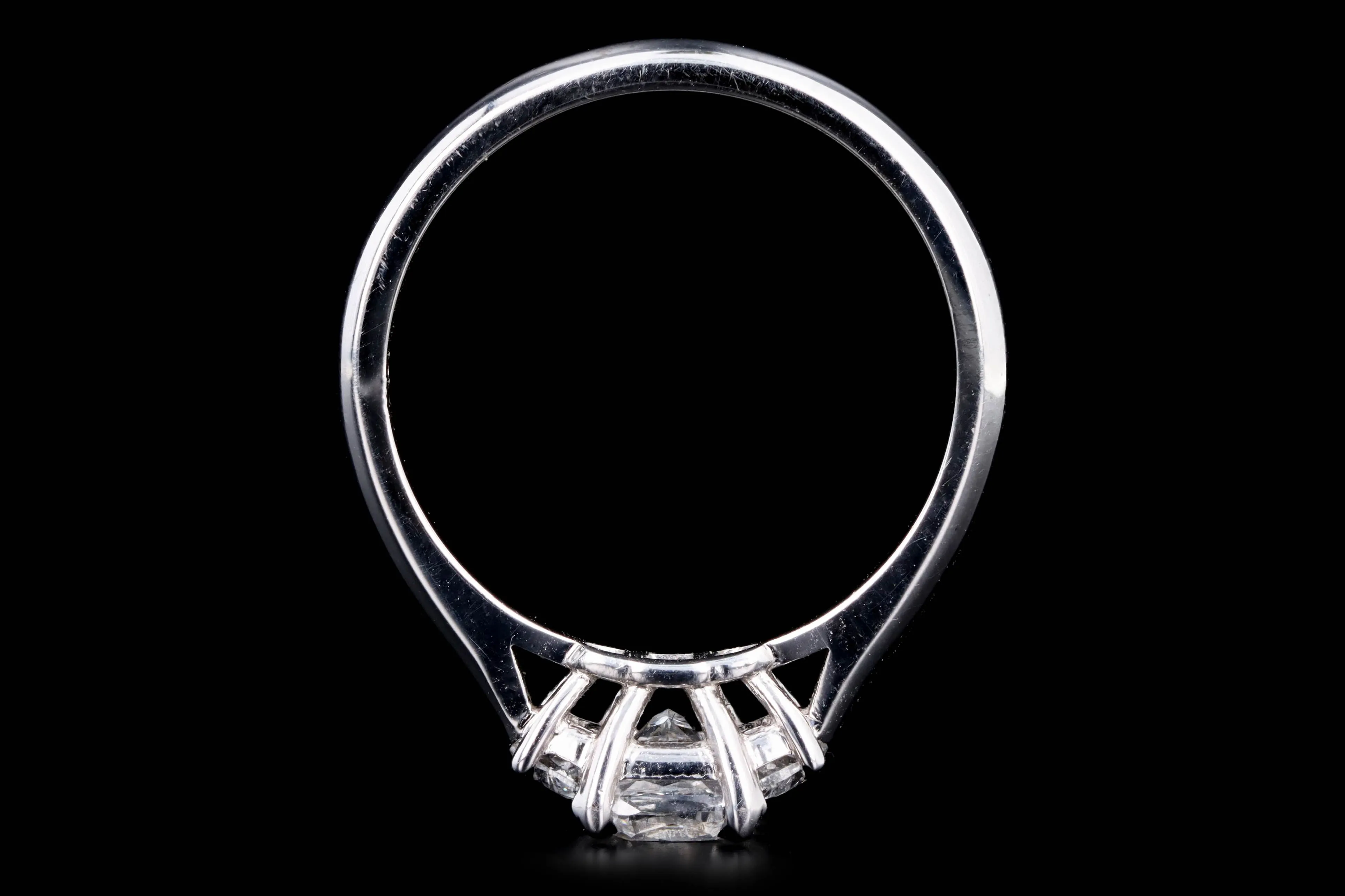 18K White Gold 0.83 Carat Cushion Diamond & Half Moon Three Stone Engagement Ring