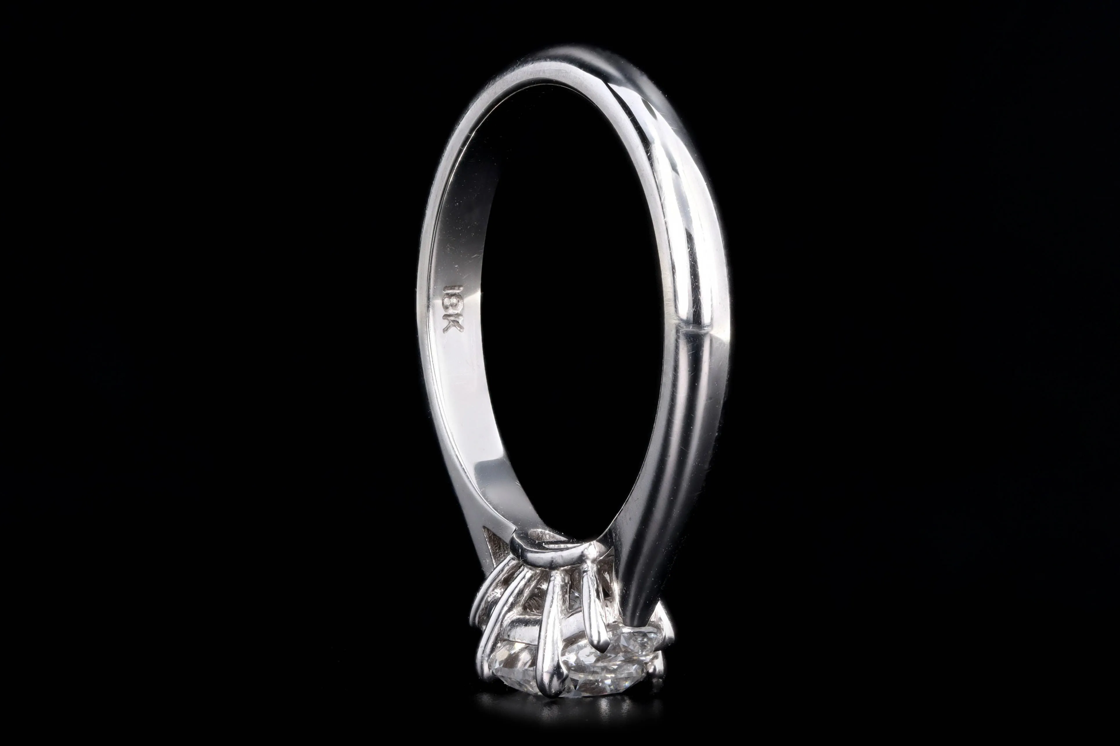 18K White Gold 0.83 Carat Cushion Diamond & Half Moon Three Stone Engagement Ring