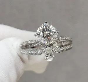 18K White Gold 1.5ct Cushion Cut Diamond Crown Engagement Ring