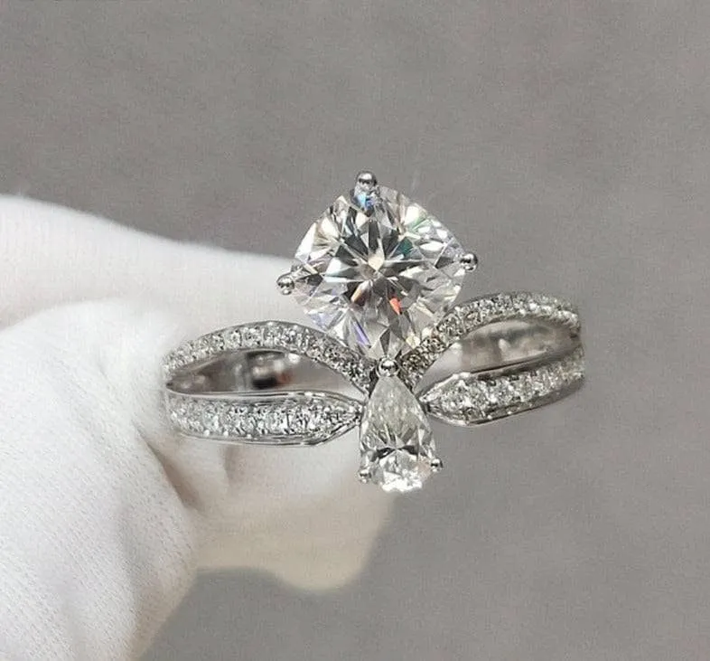 18K White Gold 1.5ct Cushion Cut Diamond Crown Engagement Ring