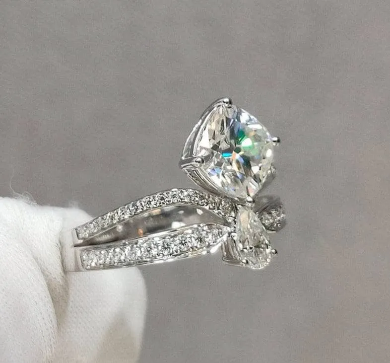 18K White Gold 1.5ct Cushion Cut Diamond Crown Engagement Ring