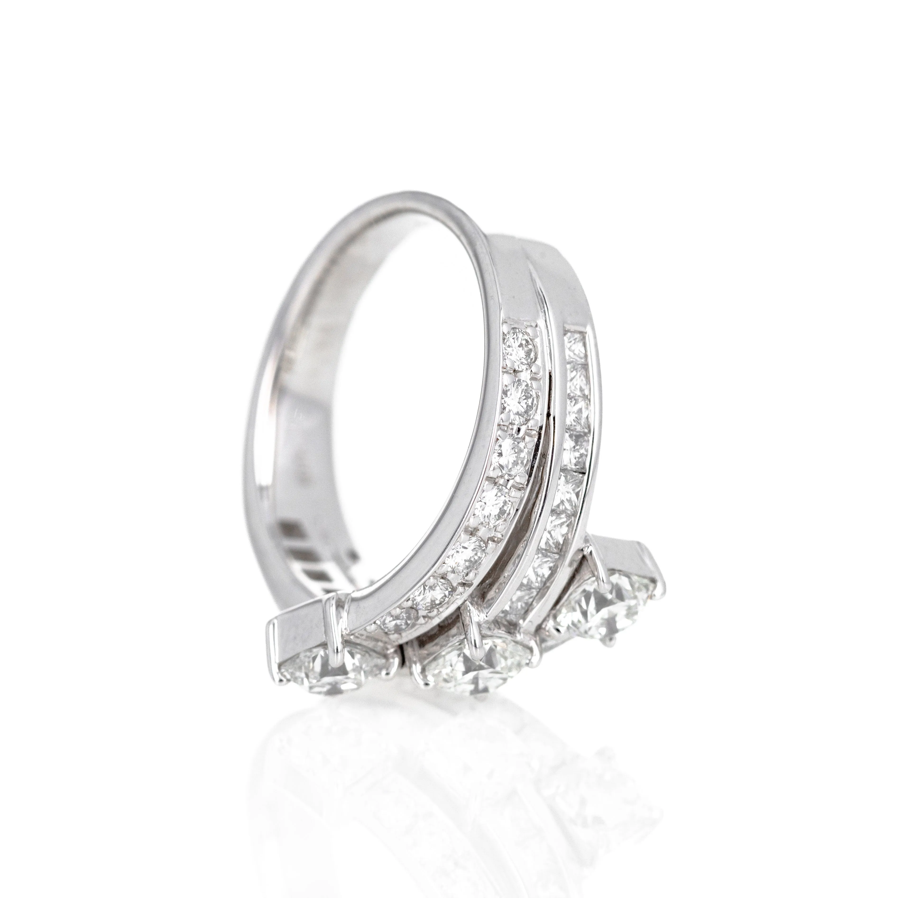 18K White Gold 1.93 Carat Diamond Cushion Triple Wrap Ring