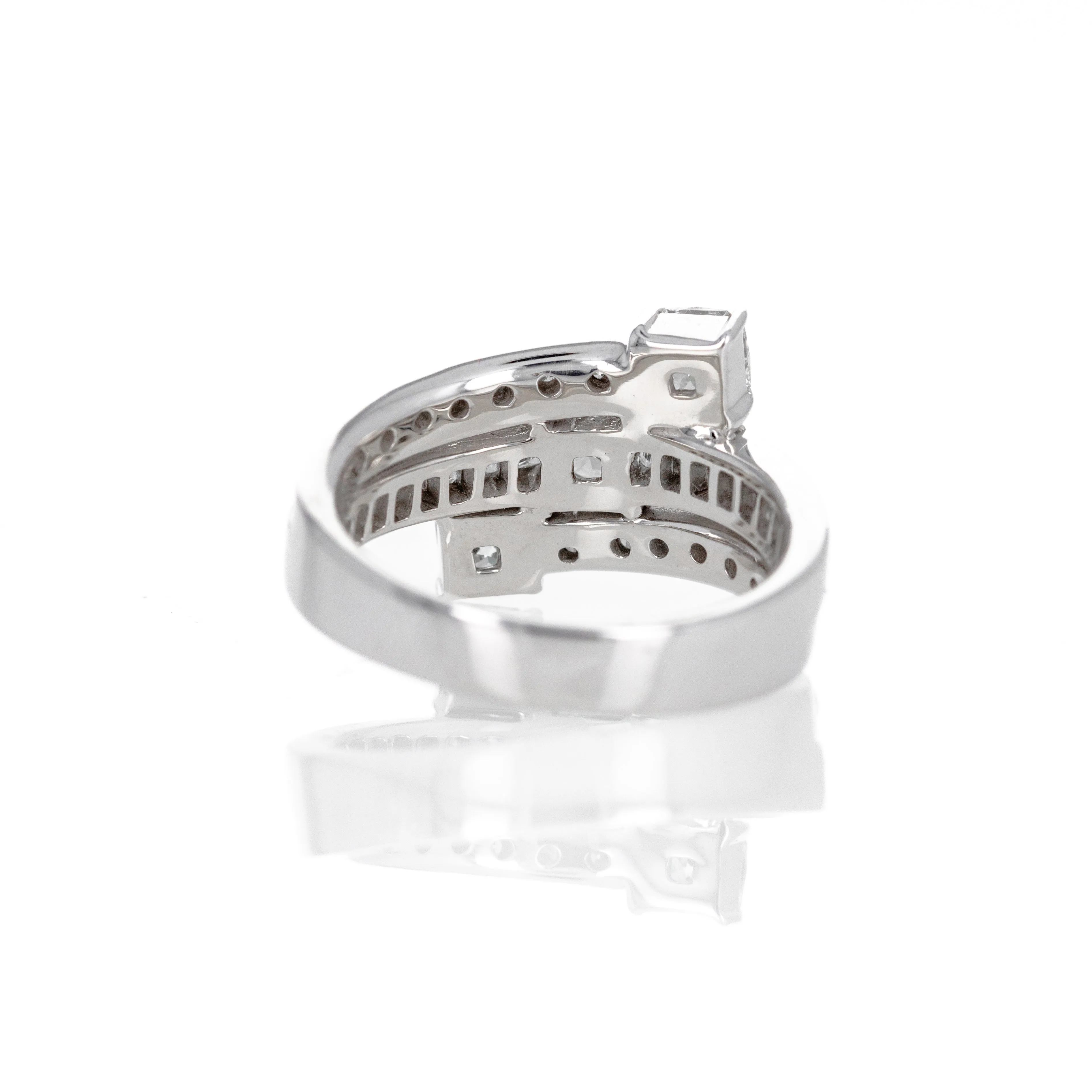 18K White Gold 1.93 Carat Diamond Cushion Triple Wrap Ring