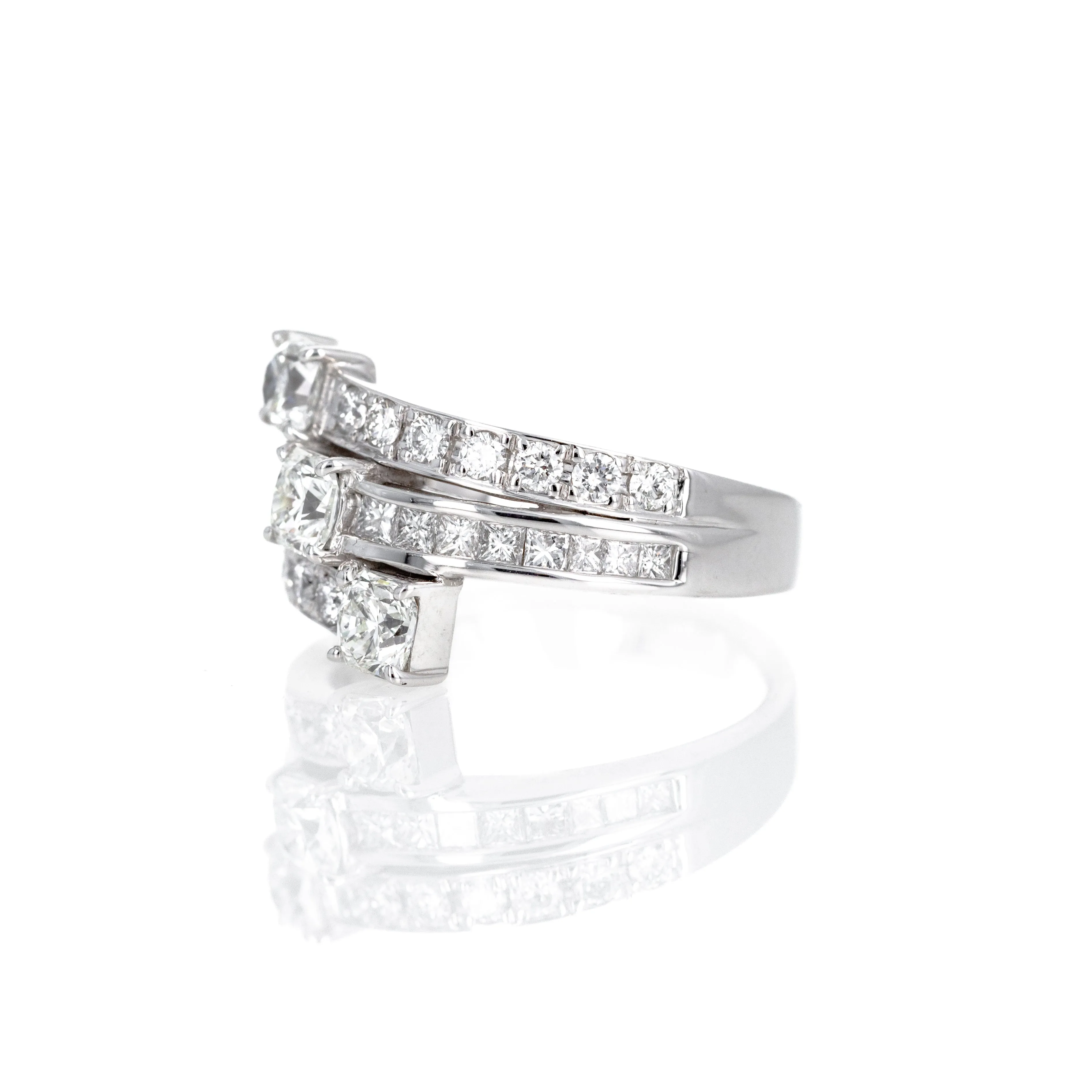 18K White Gold 1.93 Carat Diamond Cushion Triple Wrap Ring