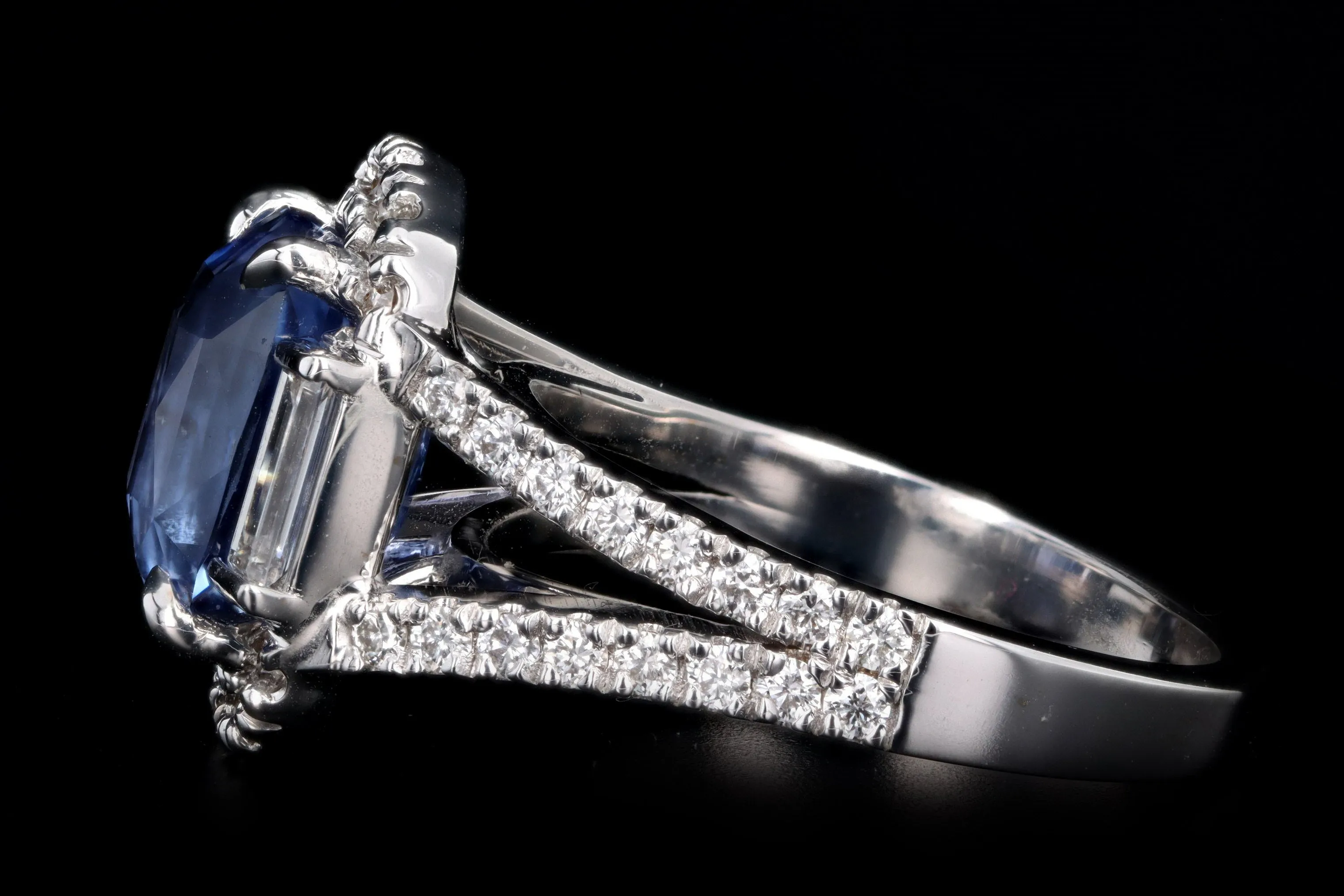 18K White Gold 5.09 Carat Cushion Cut Natural No Heat Sapphire & Diamond Ring EGL Certified