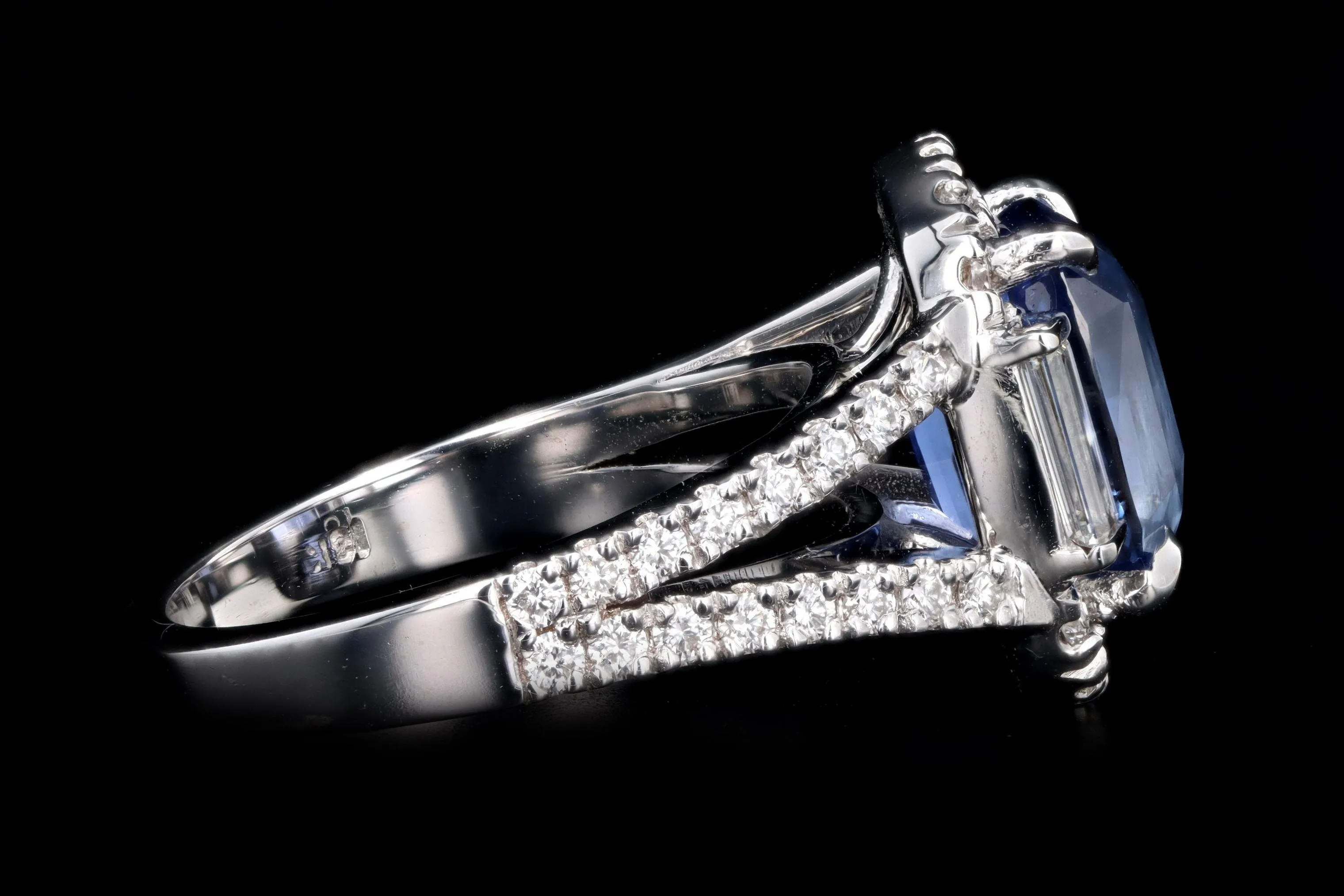 18K White Gold 5.09 Carat Cushion Cut Natural No Heat Sapphire & Diamond Ring EGL Certified