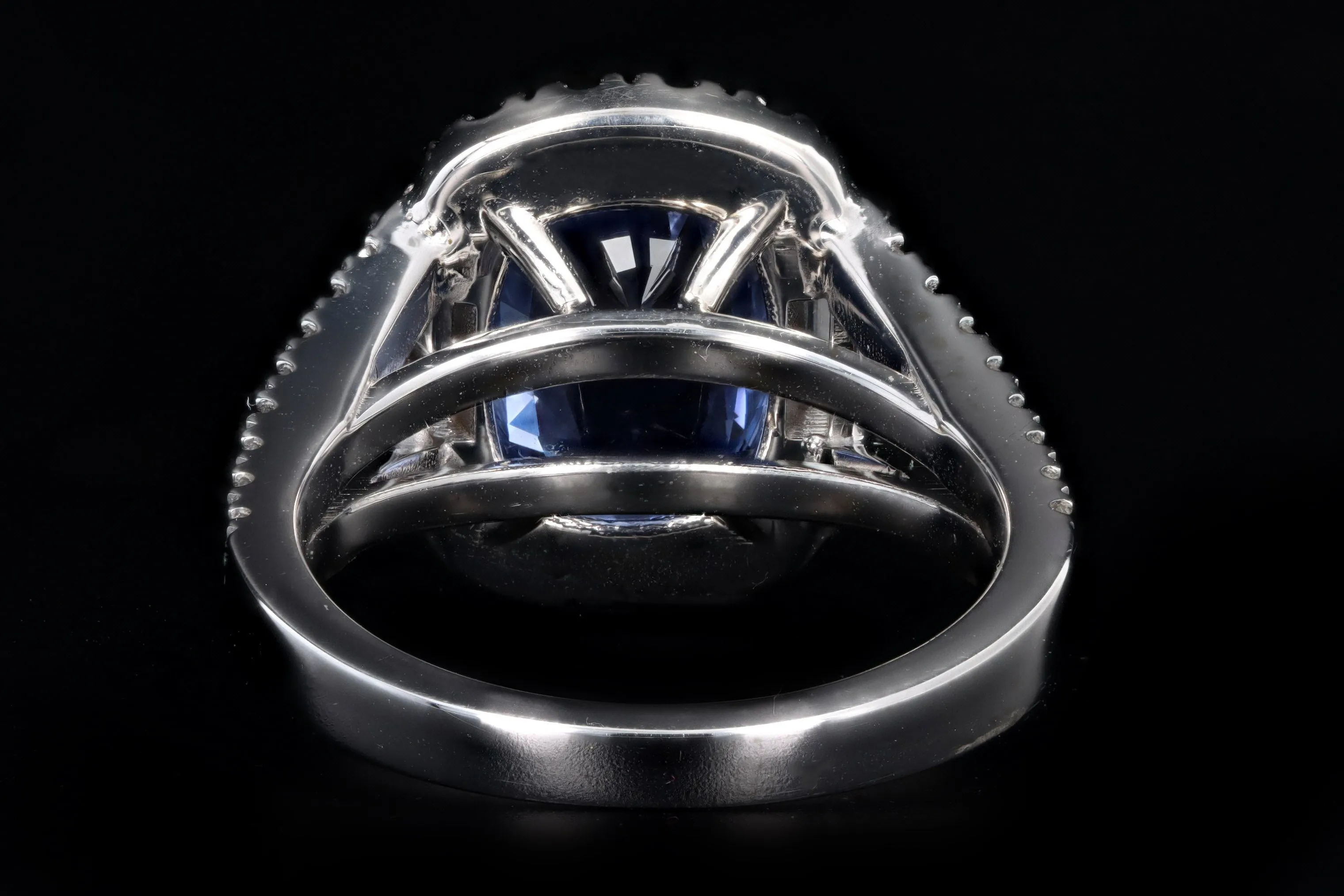 18K White Gold 5.09 Carat Cushion Cut Natural No Heat Sapphire & Diamond Ring EGL Certified