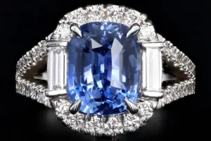 18K White Gold 5.09 Carat Cushion Cut Natural No Heat Sapphire & Diamond Ring EGL Certified