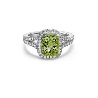 18k White Gold Pastel Collection Peridot Diamond Halo Ring -3-7267-WP