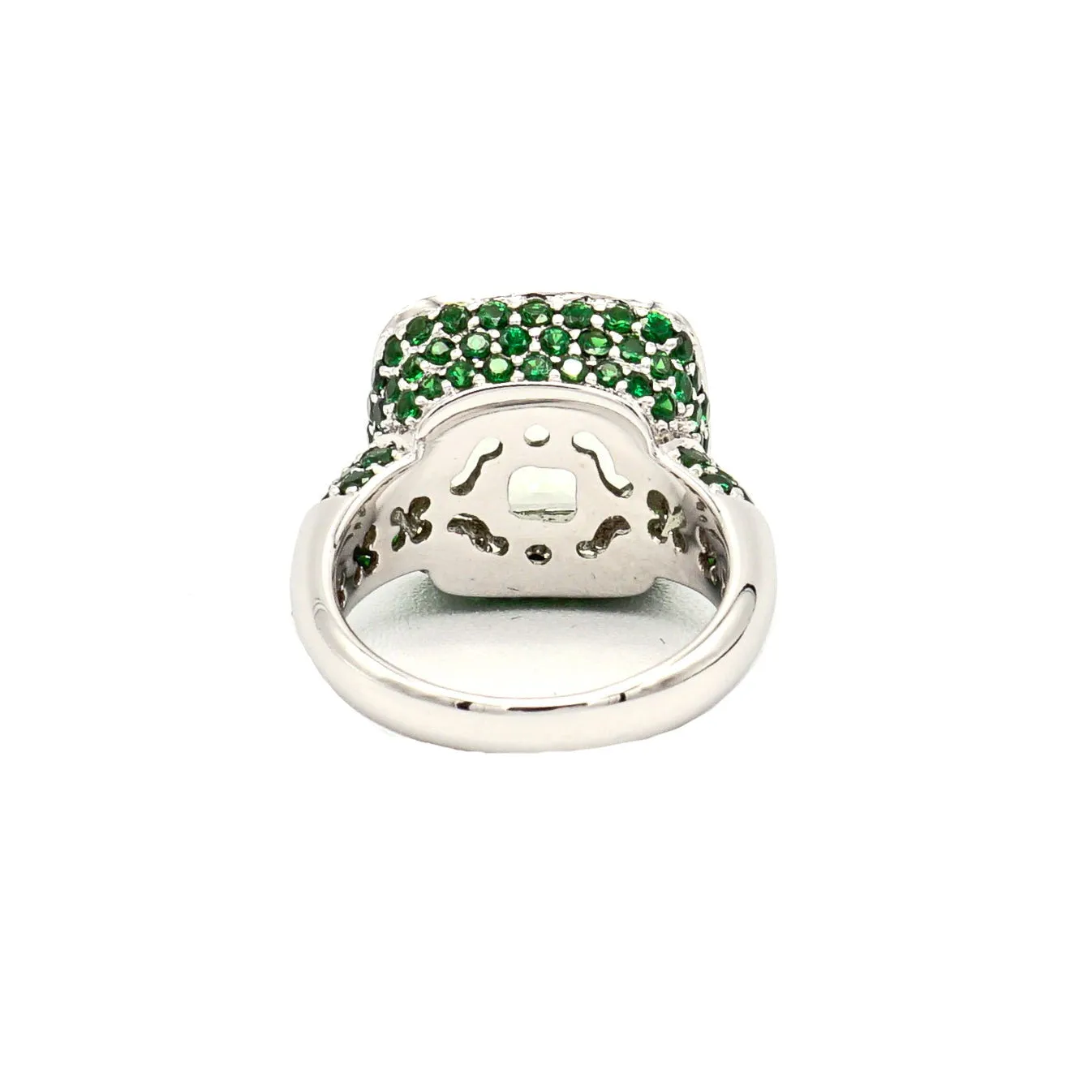 18k White Gold Prasiolite (Green Amethyst) With Diamonds and Tsavorite
