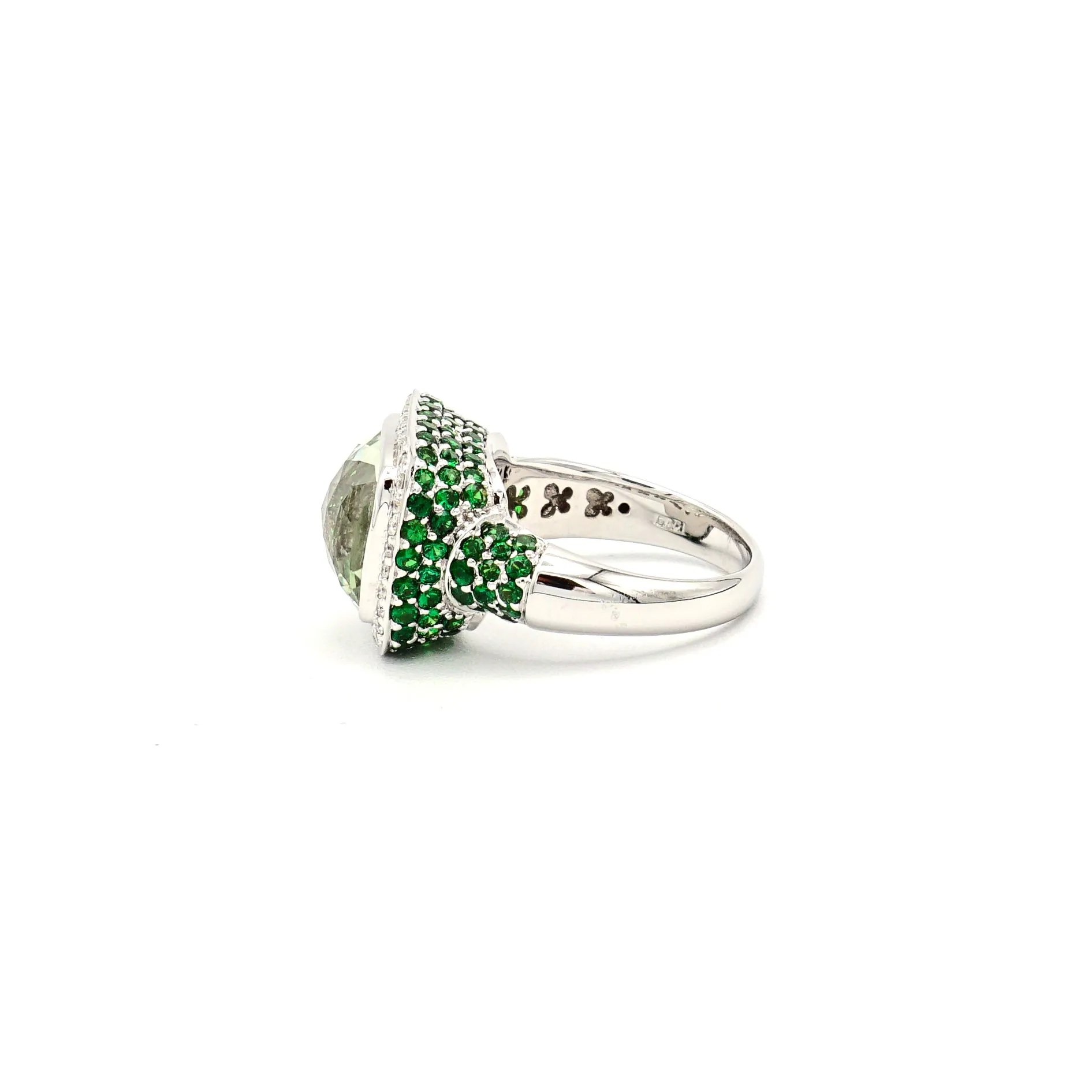18k White Gold Prasiolite (Green Amethyst) With Diamonds and Tsavorite