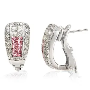 18k White Gold Princess-cut Pink Sapphire Diamond Earrings