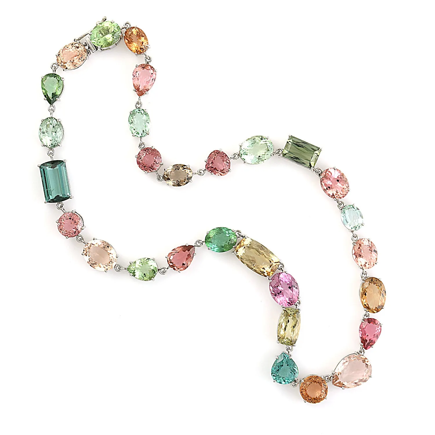 18k White Gold Prong Multicolor Tourmaline October Birthstone Choker Necklace For Her