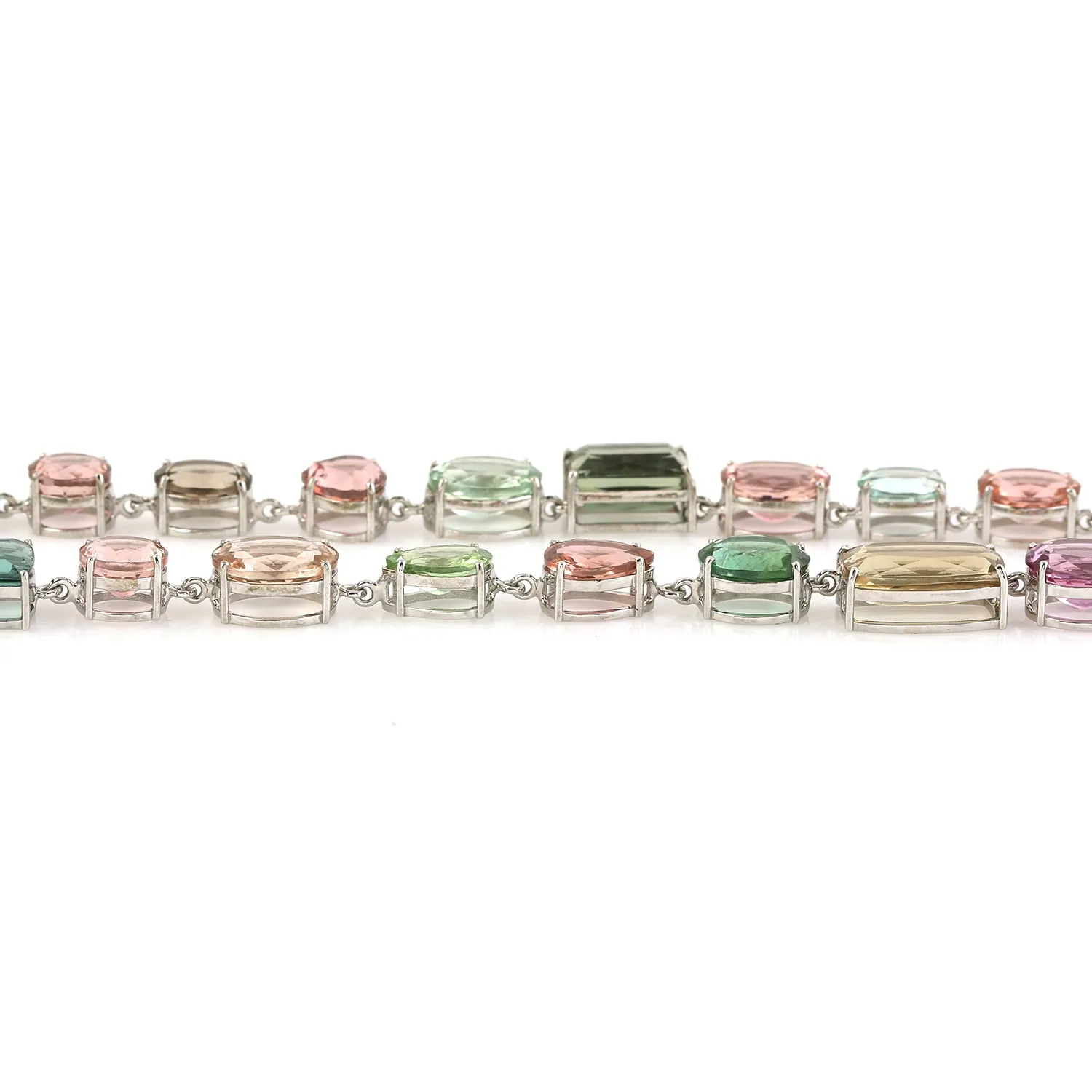 18k White Gold Prong Multicolor Tourmaline October Birthstone Choker Necklace For Her