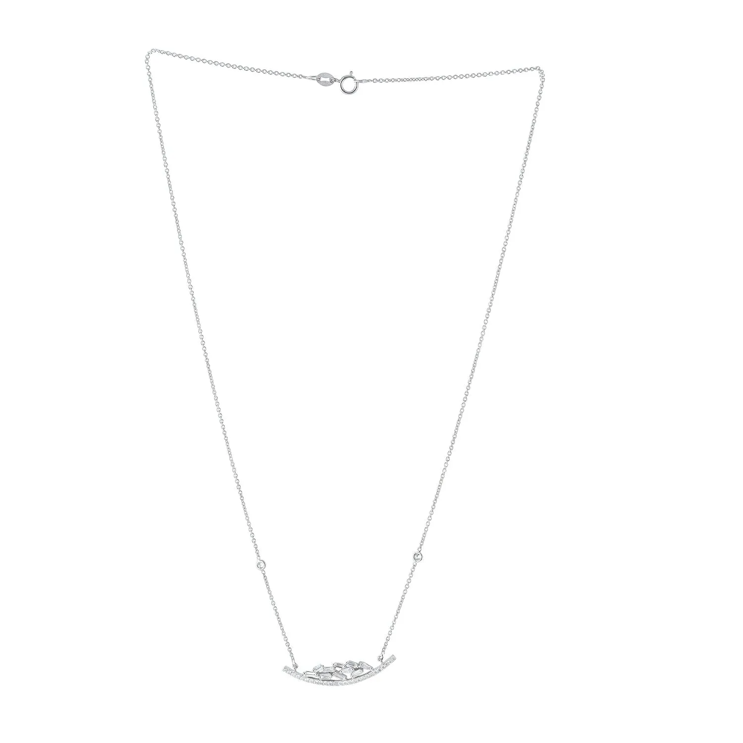 18K White Gold Prong Natural Baguette Diamond Choker Necklace For Anniversary Gifts