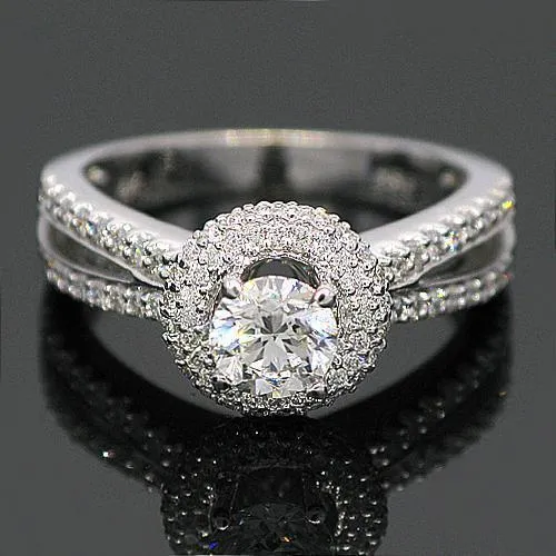 18K White Solid Gold Diamond Engagement Ring 1.43 Ctw