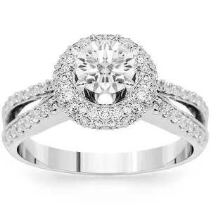 18K White Solid Gold Diamond Engagement Ring 1.43 Ctw